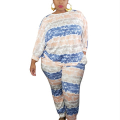 Print Long Sleeve Top & Pant Set Women's Plus Medium Stretch Set