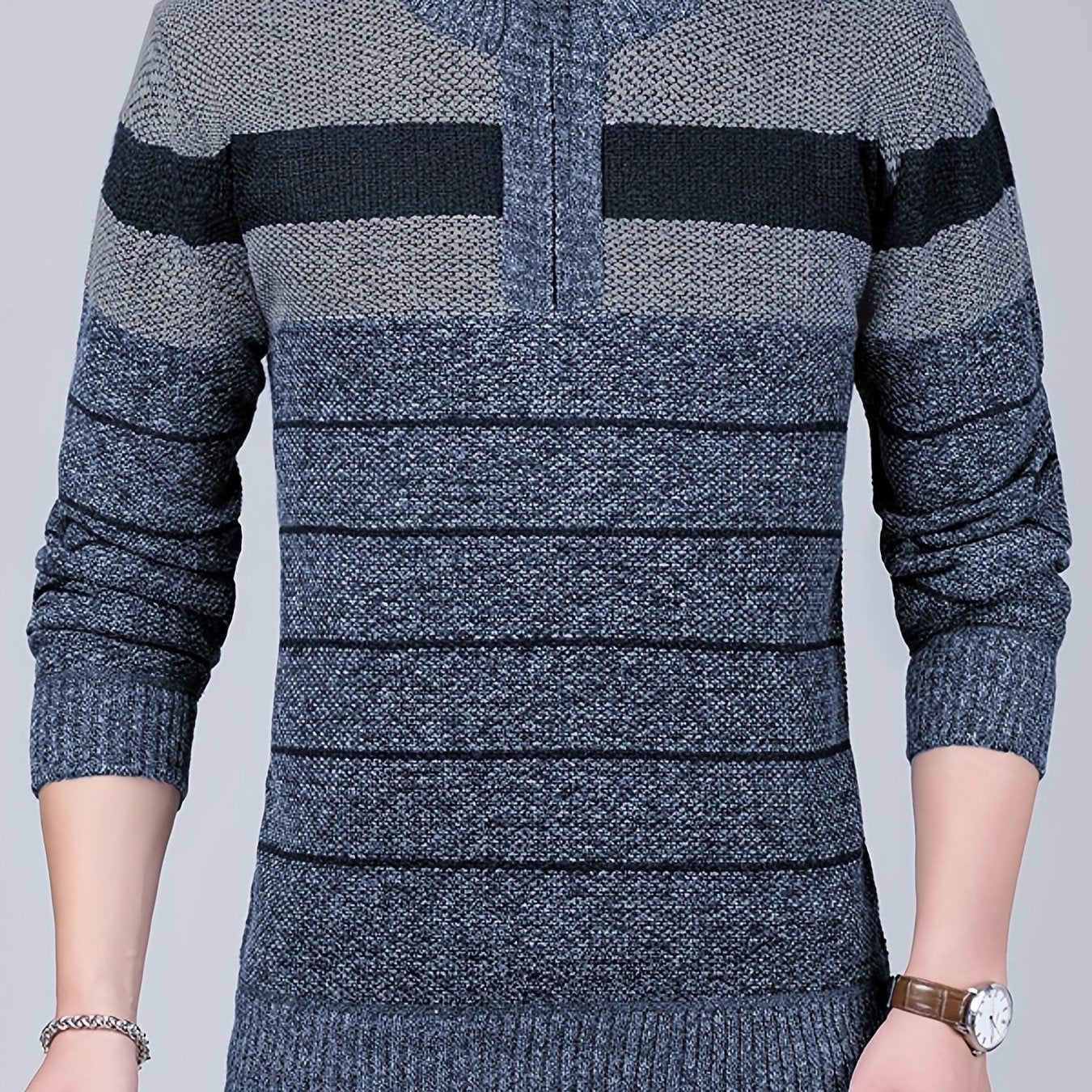 Elastic Striped Pattern Zip Neck Sweater for Men