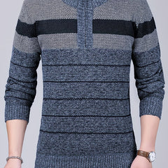 Elastic Striped Pattern Zip Neck Sweater for Men