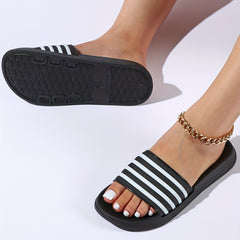 Striped Soft Sole Slides Casual Open Toe Shoes Lightweight Indoor Bathroom Shoes