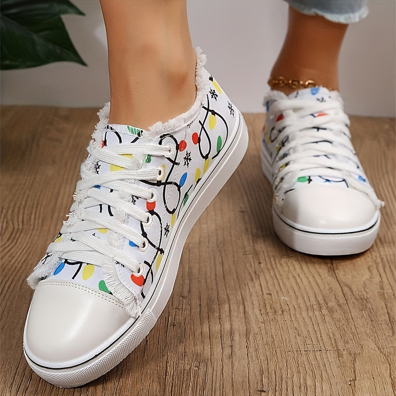 Women's Cartoon Pattern Flat Shoes Lightweight Comfortable Lace Up Sports Shoes