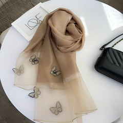 Plaid Pattern Scarf Butterfly & Faux Pearl Decor Shawl Wrap Head Wrap