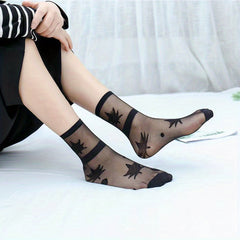 Printed Sheer Ultrathin Mesh Mid Tube Socks Women's Stockings