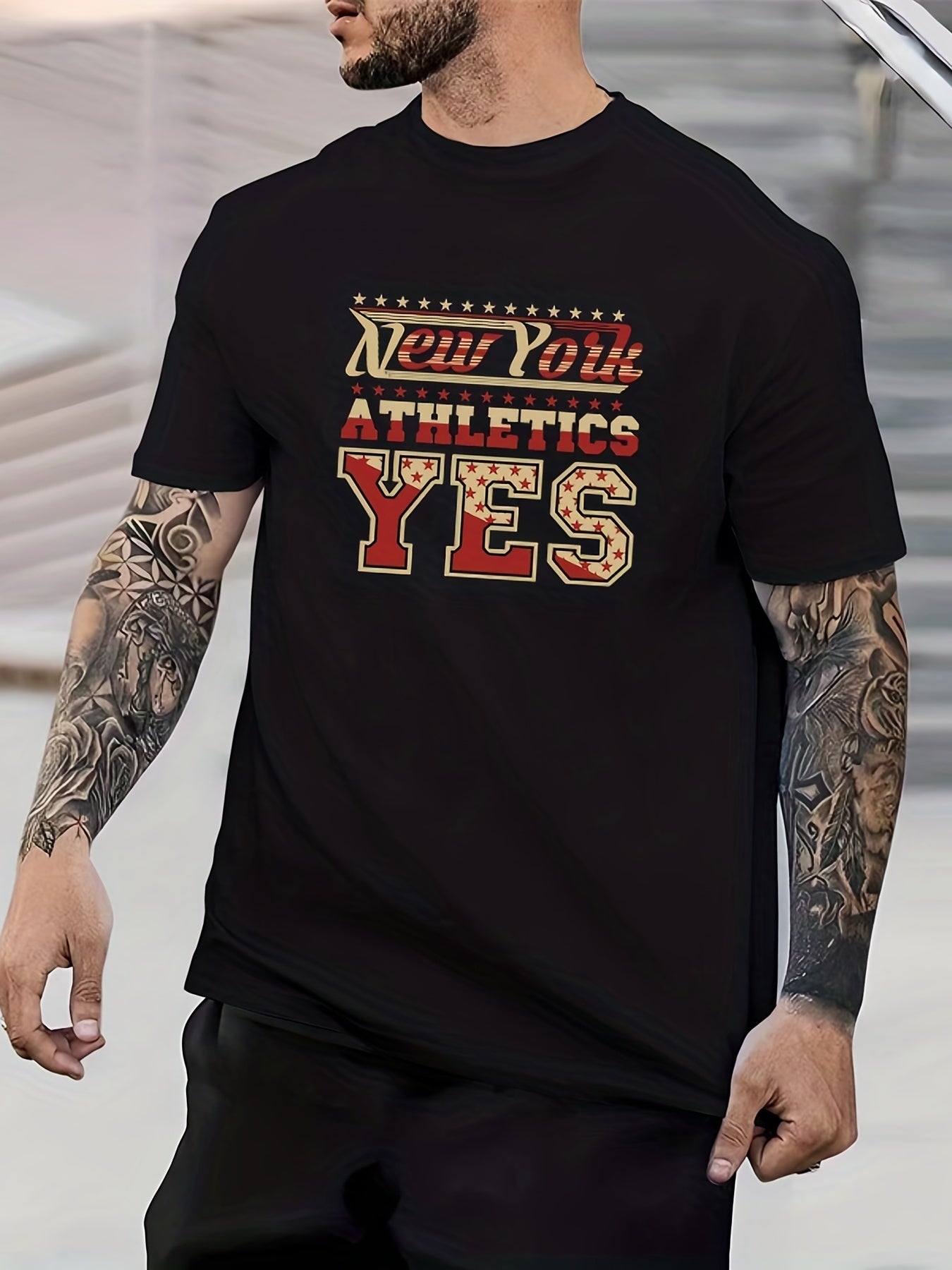 Retro Letter Print Men's Graphic Crew Neck T shirt Casual Comfy Tees