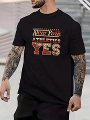 Retro Letter Print Men's Graphic Crew Neck T shirt Casual Comfy Tees