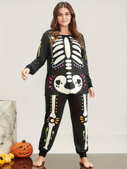 Skeleton Print Long Sleeve Top & Pants Pajama Set