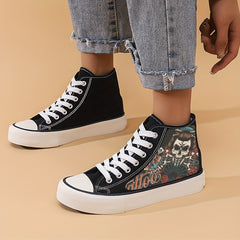 Horror Skull Pattern High Top Canvas Sneakers