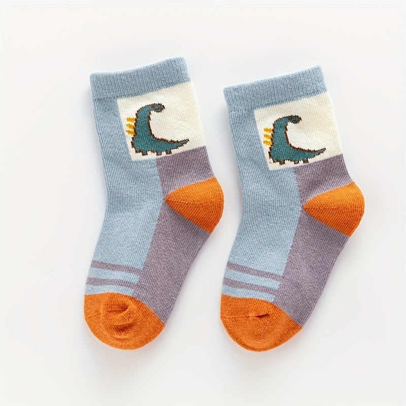 5pairs Baby Boys Kids Dinosaur Pattern Socks Autumn
