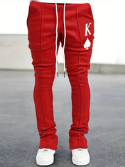 Men's Slim Fit Flared Joggers with Spade Pattern Drawstring Pants