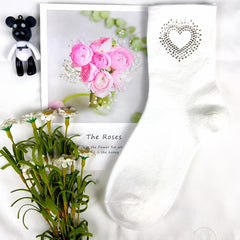 Heart Rhinestone Mid Tube Socks Women's Stockings