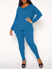 2-Piece Set Solid V Neck Top & Pants Outfits