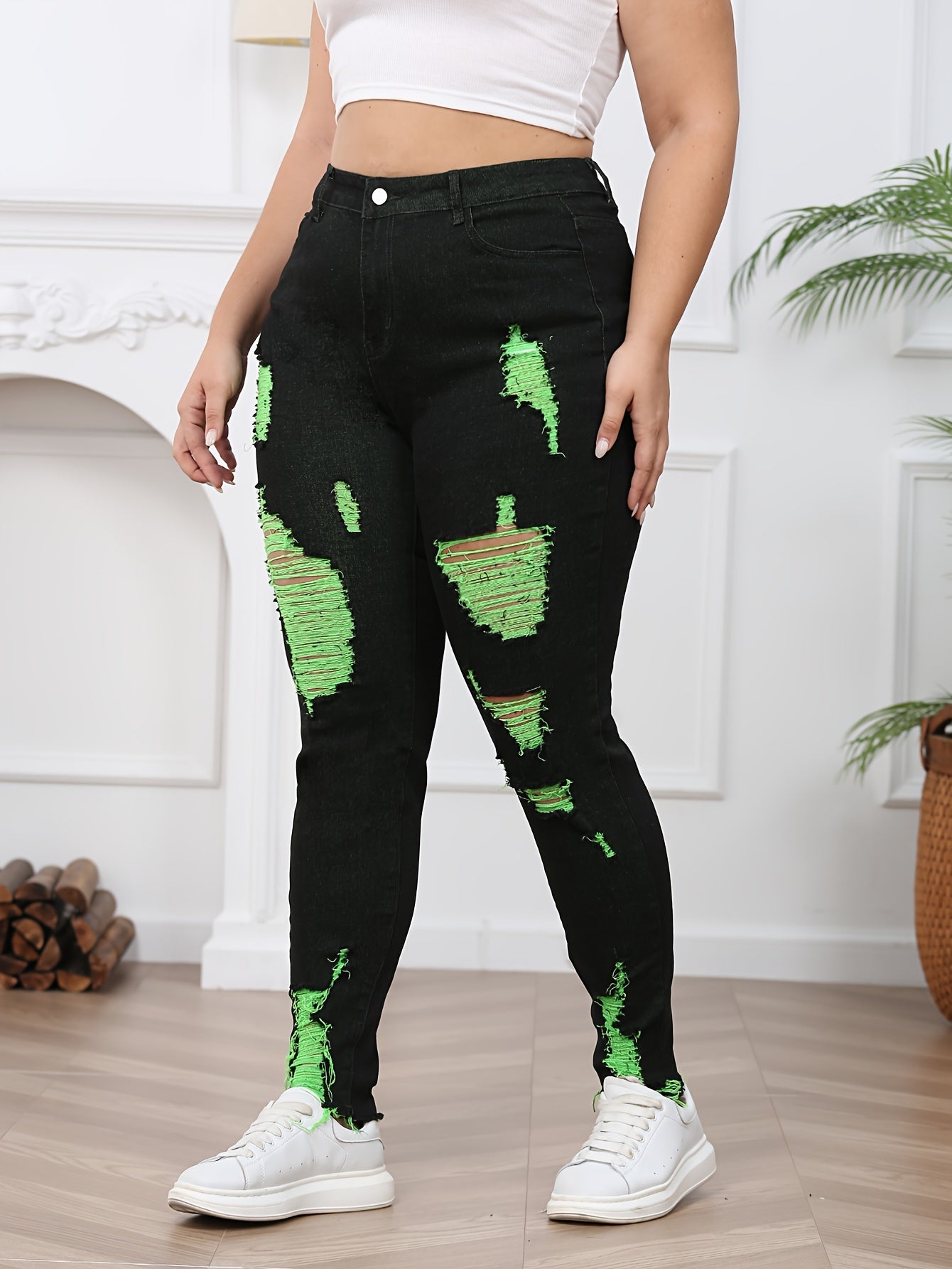 Colorblock Ripped High Rise Skinny Jeans