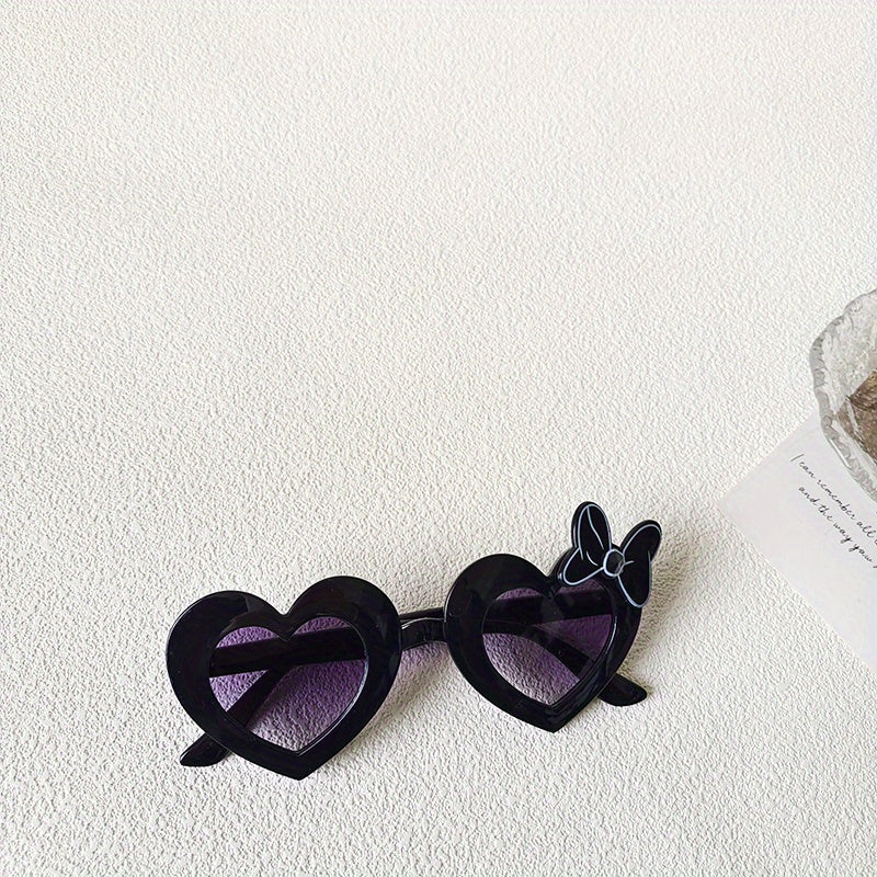Girls Heart Frame Bowknot Decor Sunglasses UV Protection