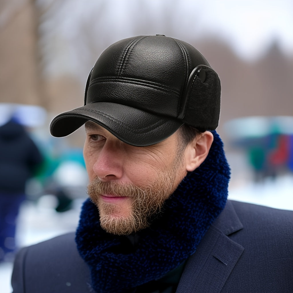 Winter Warm Hat PU Leather Windproof Hat Thickened Velvet Baseball Cap
