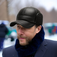 Winter Warm Hat PU Leather Windproof Hat Thickened Velvet Baseball Cap