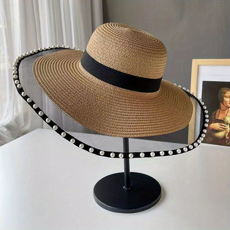 Mesh Brim Sun Hat Straw Floppy UV Protection Beach Hats for Women