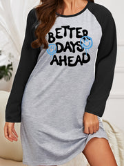 Funny Face Slogan Print Raglan Sleeve Tee Sleep Dress