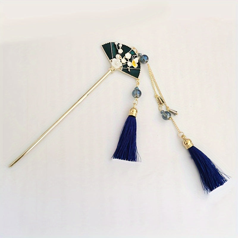 Vintage Tassel Hairpin Chinese Style Fan Hairpin Women Girls Casual