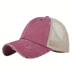 Sunshade Peaked Cap Soft Top Vintage Hat Ponytail Hole Baseball Cap