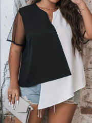 Colorblock Mesh Short Sleeve Blouse
