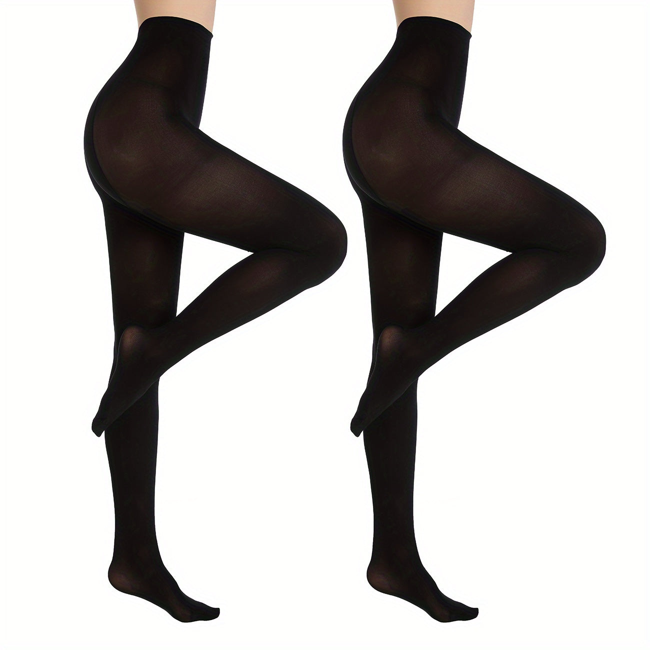 2 Pack Solid Opaque Pantyhose Slim Stretch Tights Women's Stockings