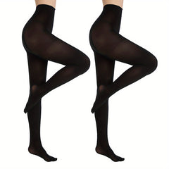 2 Pack Solid Opaque Pantyhose Slim Stretch Tights Women's Stockings