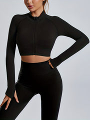 Mock Neck Full Zip Trail Running Jacket Yoga Crop Top