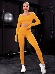 High Elastic Thumb Hole Sports T-shirt And Leggings Women's Activewear