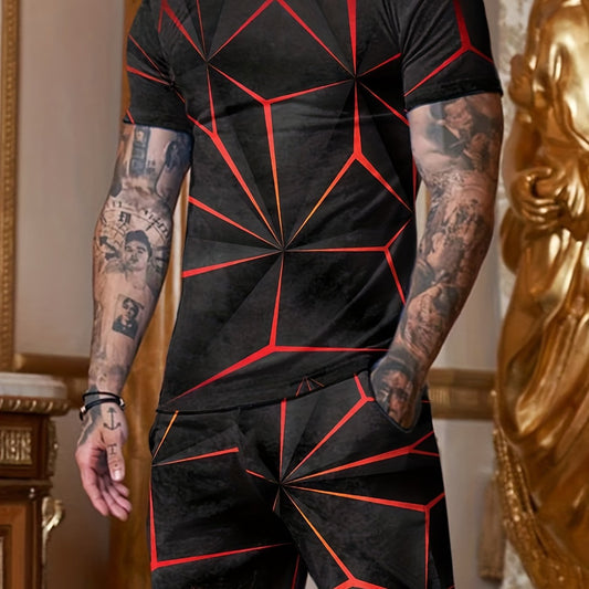 3D Print Men's 2Pcs Casual Short Sleeve T-shirt & Drawstring Shorts Set