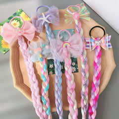 Rainbow Colored Braids Hair Extensions With Rubber Bands Bows