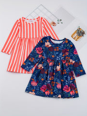 Girls Allover Print Long Sleeve Casual Dress Spring Fall Random Print