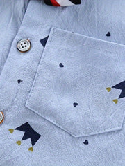 Boys Gentleman Crown Print Shirt&Shorts Set, Summer Kids Clothing