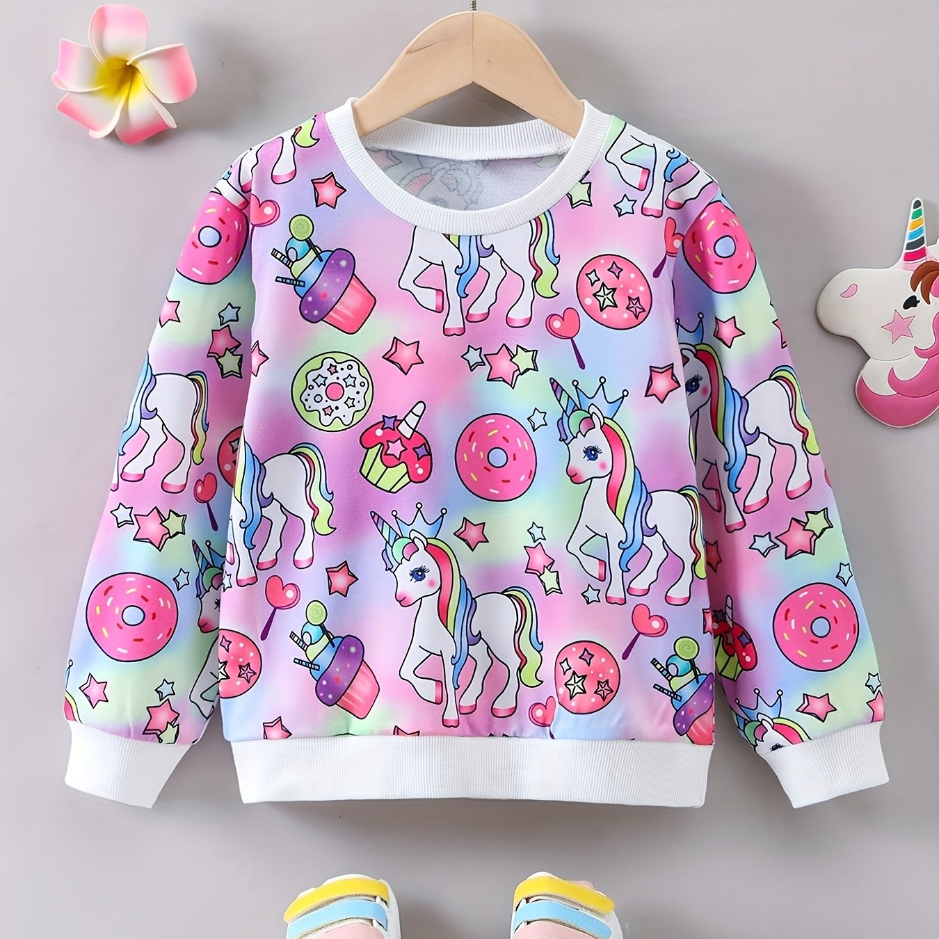 Girl's Unicorn Graphic Crew Neck Sweatshirt Top Long Sleeve Pullovers