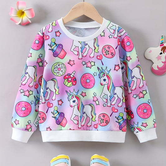 Girl's Unicorn Graphic Crew Neck Sweatshirt Top Long Sleeve Pullovers