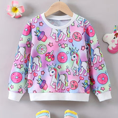 Girl's Unicorn Graphic Crew Neck Sweatshirt Top Long Sleeve Pullovers