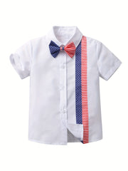 American Independence Bow Tie Shirt Boys Flag Print Top
