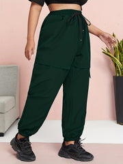 Solid Elastic Waist Cargo Joggers Cropped Pants