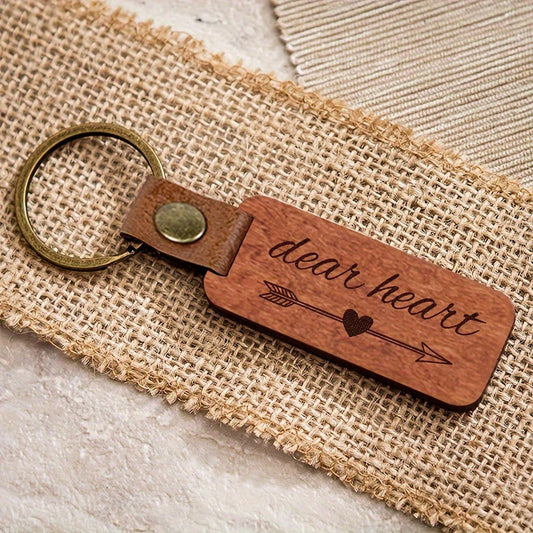 Pear Wood PU Leather Keychain Dear Heart Message Key Chain Pendant