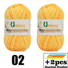 2pcs 50g Melange Yarn & Needles, Fancy Yarn Thread Mix Colors For Hand Knitting