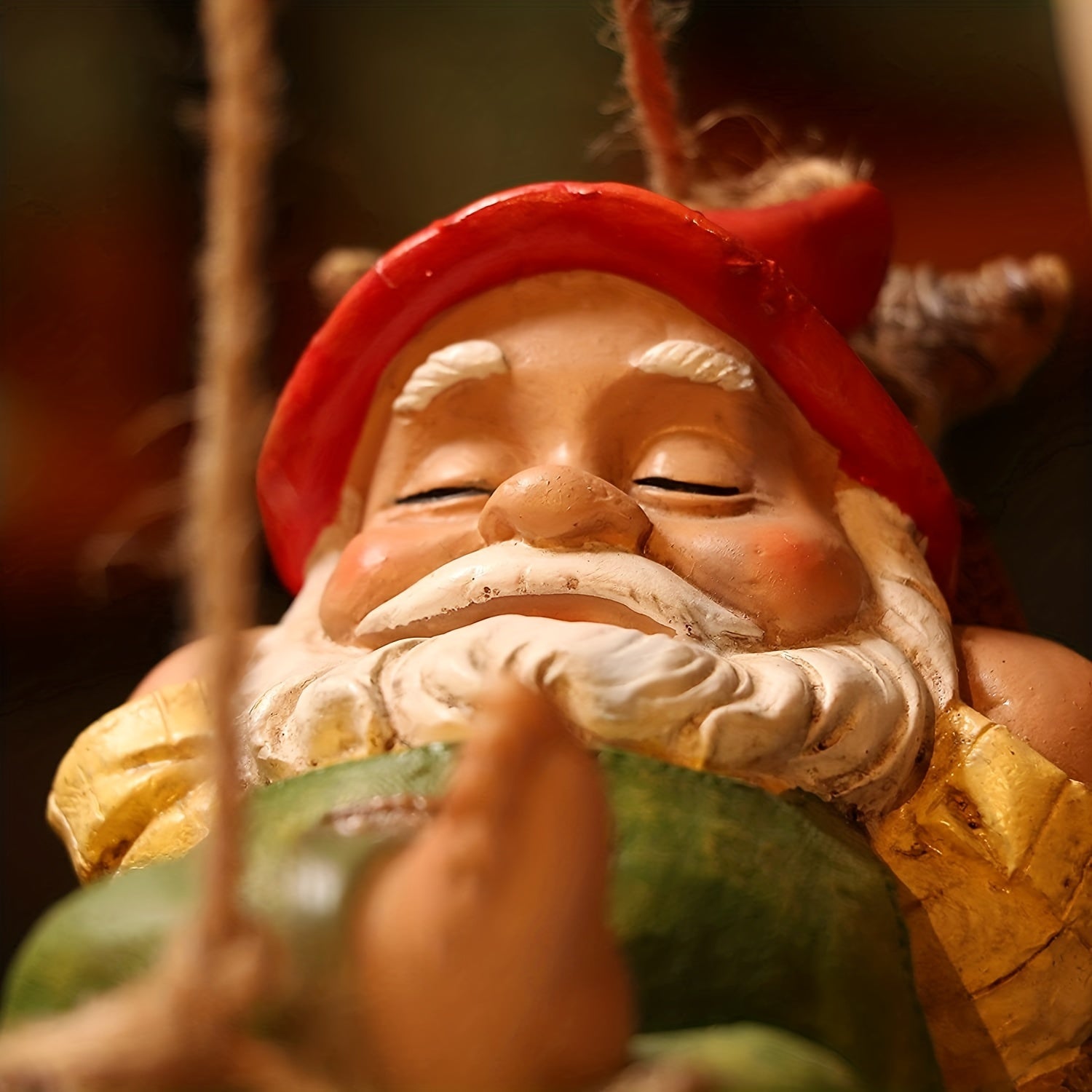 Sleepy Gnome in Swing Hammock Garden Decoration - Outdoor Resin Statues