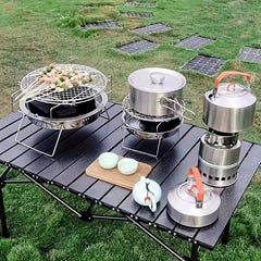 Stainless Steel Portable Pot w/ Foldable Handle for Outdoor Camping Picnic