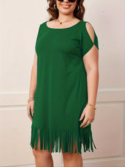 Casual Dress Women's Fringe Trim Cut Out Sleeve Round Neck