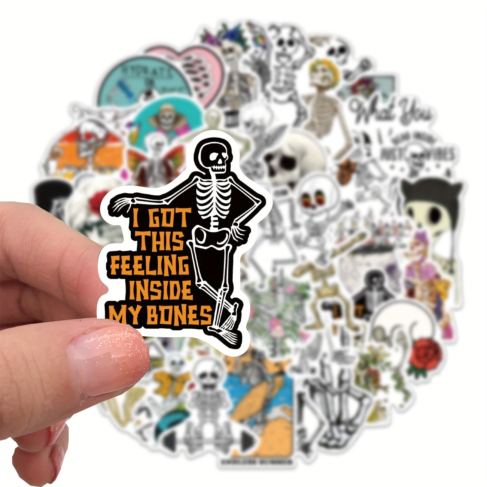 50pcs Funny Skeleton Stickers Pack Waterproof Vinyl Skull Stickers