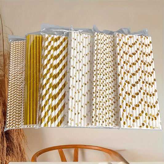 25pcs Random Party Straws Hot Stamped Paper Straws Decor