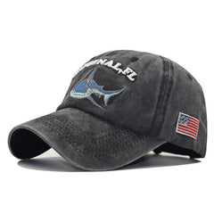 Distressed Shark Embroidery Baseball Cap Vintage Sun Hat
