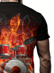 Flame Pattern Print Men's Short Sleeve T Shirt Graphic Tee