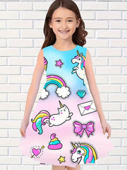 Girls Cartoon Unicorn Sleeveless Dress for Summer