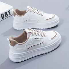 Women's Colorblock Flatform Sneakers Low Round Toe Lace Up Non slip Shoes