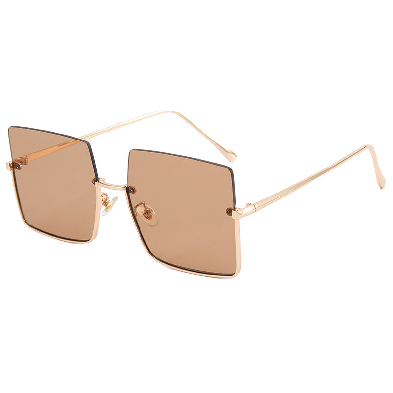 Multicolor Women's Sunglasses Half Rim Square Metal Zip Case