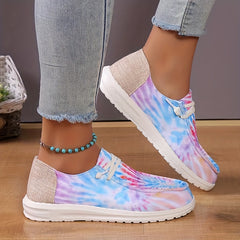 Women's Tie Dye Canvas Shoes Round Toe Slip On Low Top Lightweight Sneakers